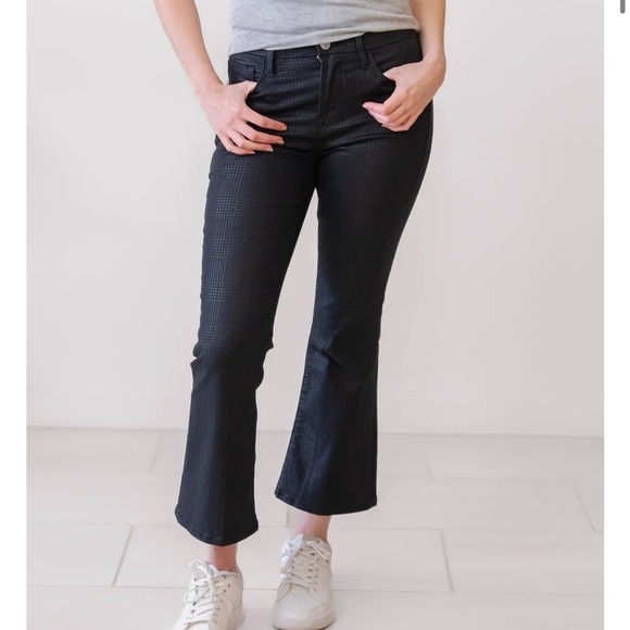 Frame Denim Le Crop Mini Boot Cut Mid Rise Houndstooth Shine Black Sz 24 NEW - Picture 14 of 14